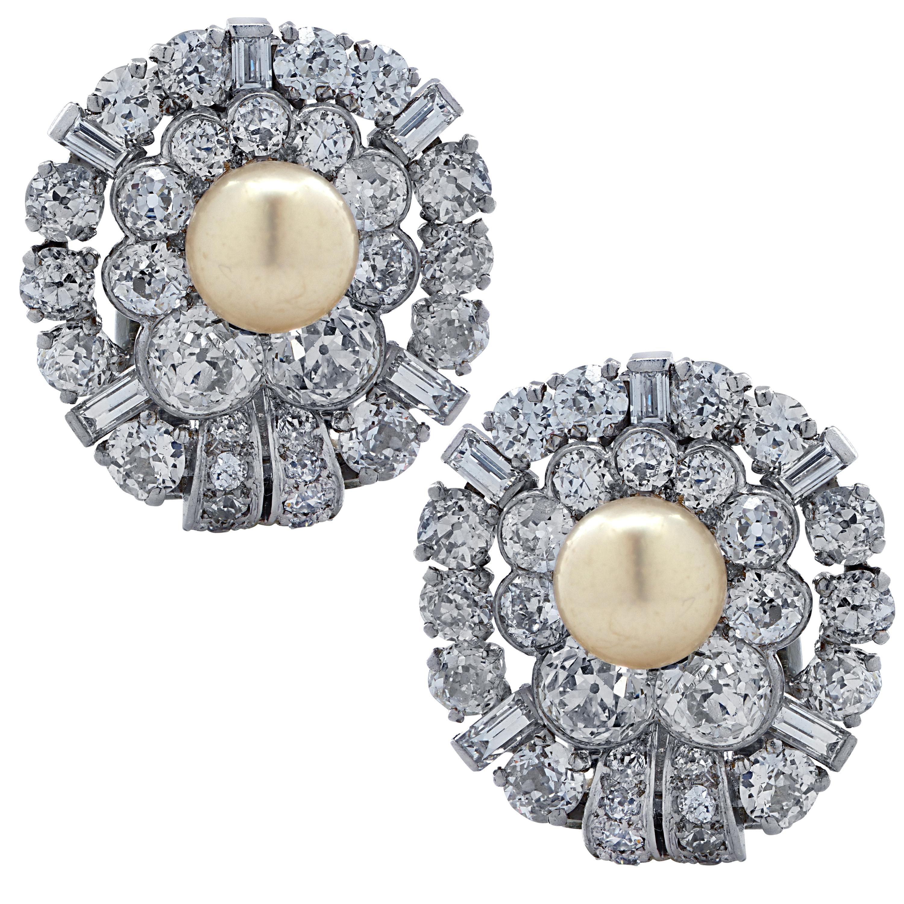 Art Deco Natural Pearl Old European Cut Diamond Earrings