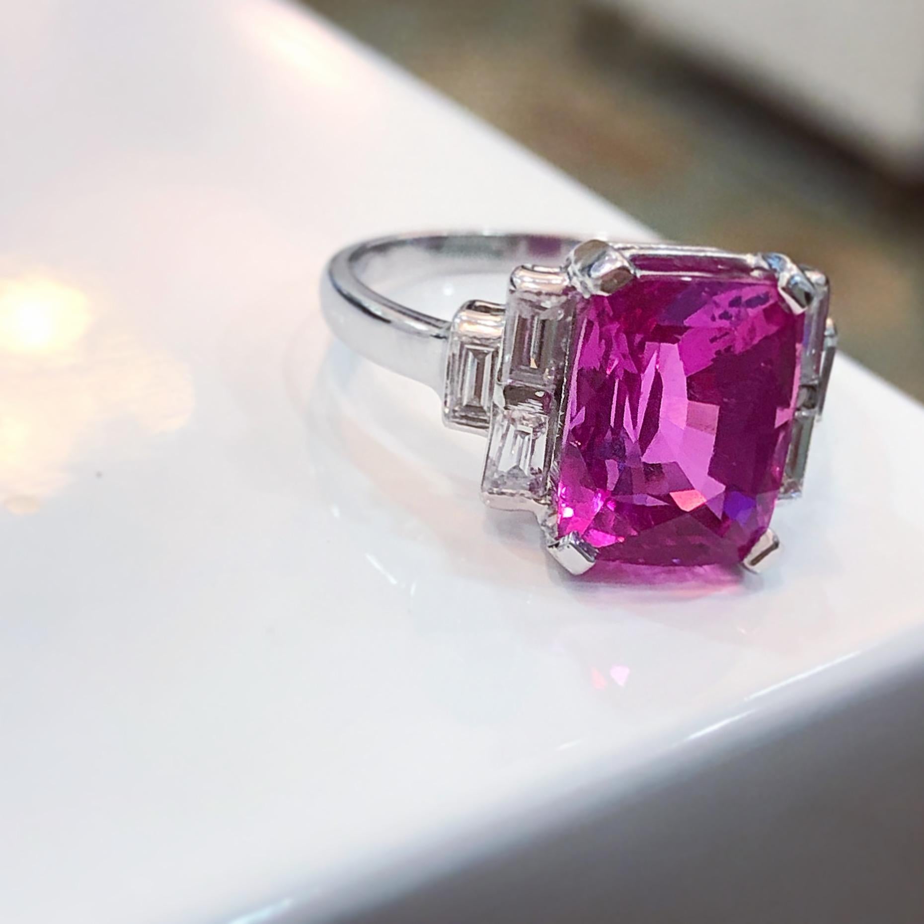 Art Deco Natural Pink Sapphire and Diamond Ring, circa 1930s 1