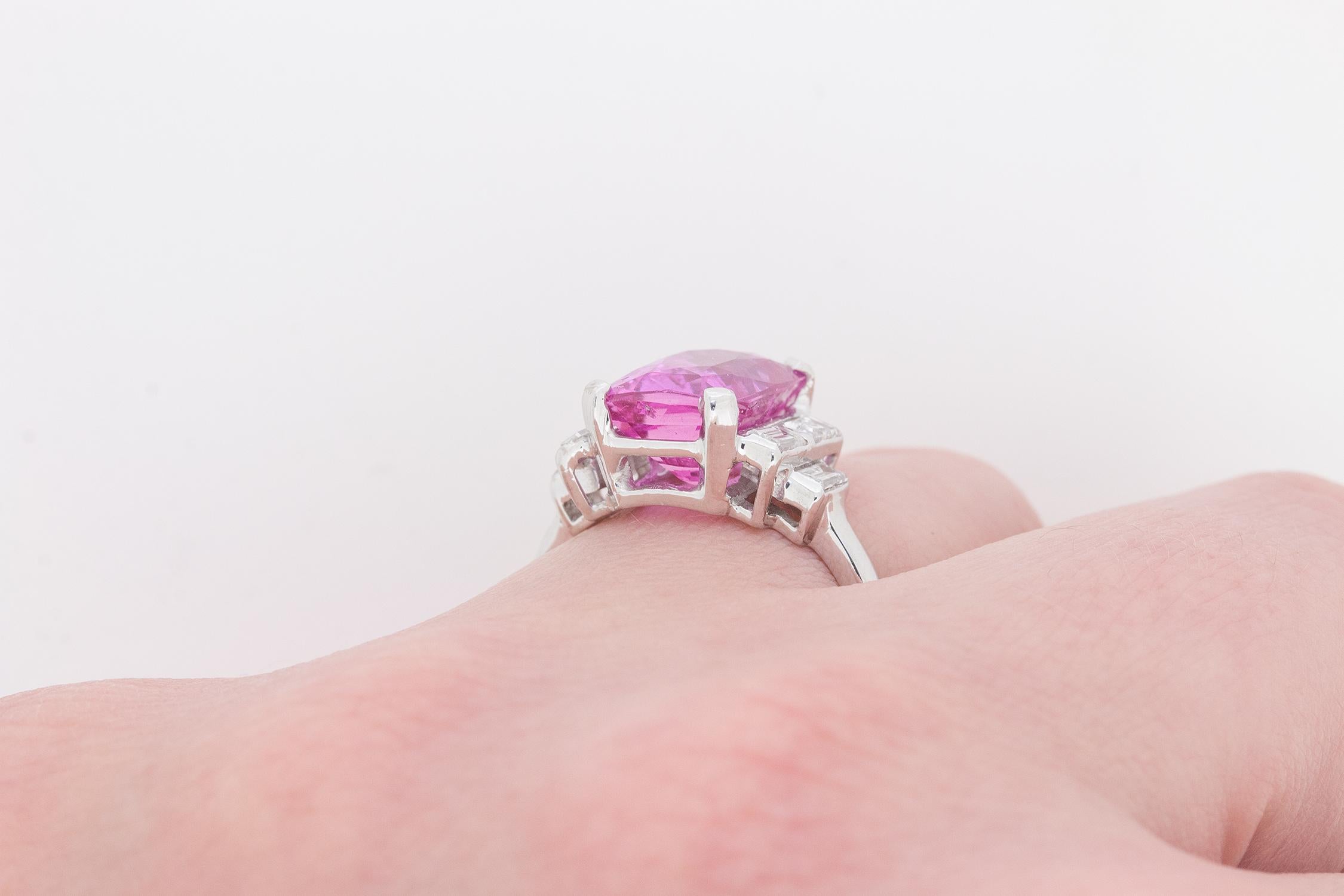 Art Deco Natural Pink Sapphire and Diamond Ring, circa 1930s 3