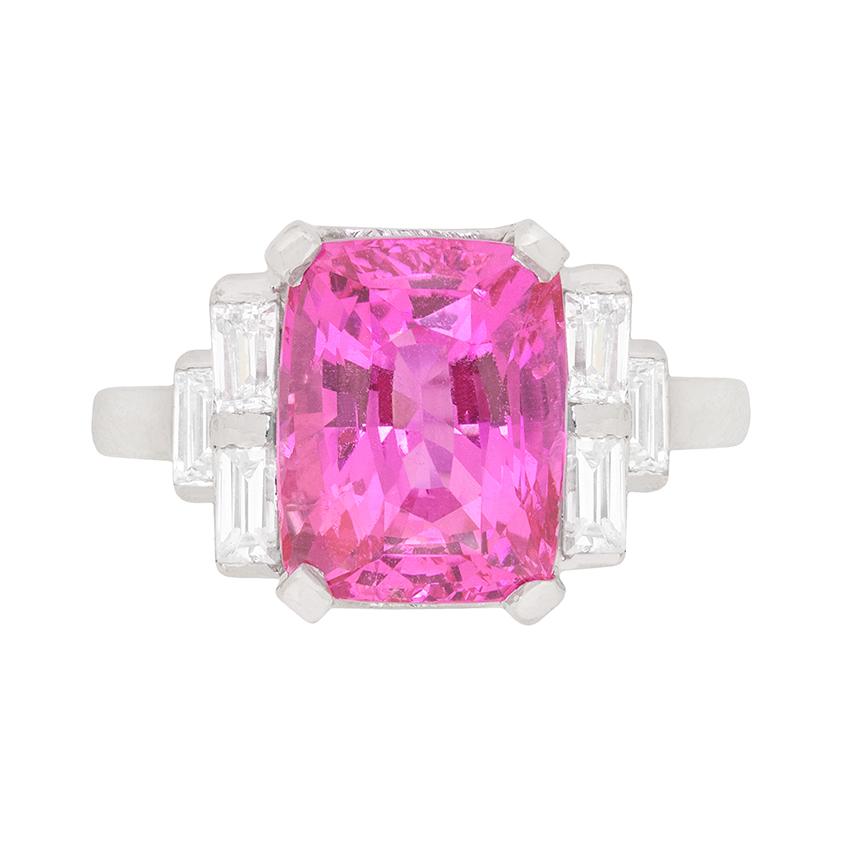 Art Deco Natural Pink Sapphire and Diamond Ring, circa 1930s