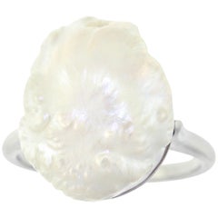 Art Deco Natural River Pearl Platinum Ring