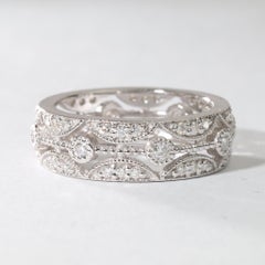Bague de fiançailles en or blanc 18 carats avec diamant rond naturel Art Deco