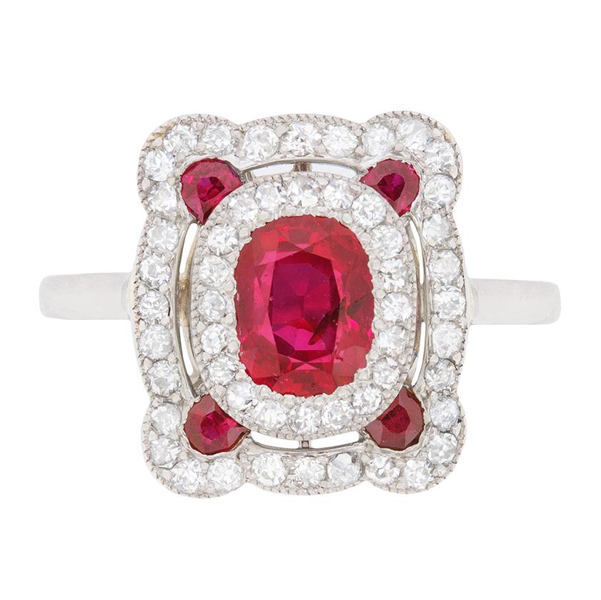 Art Deco Natural Ruby and Diamond Ring, circa 1920s