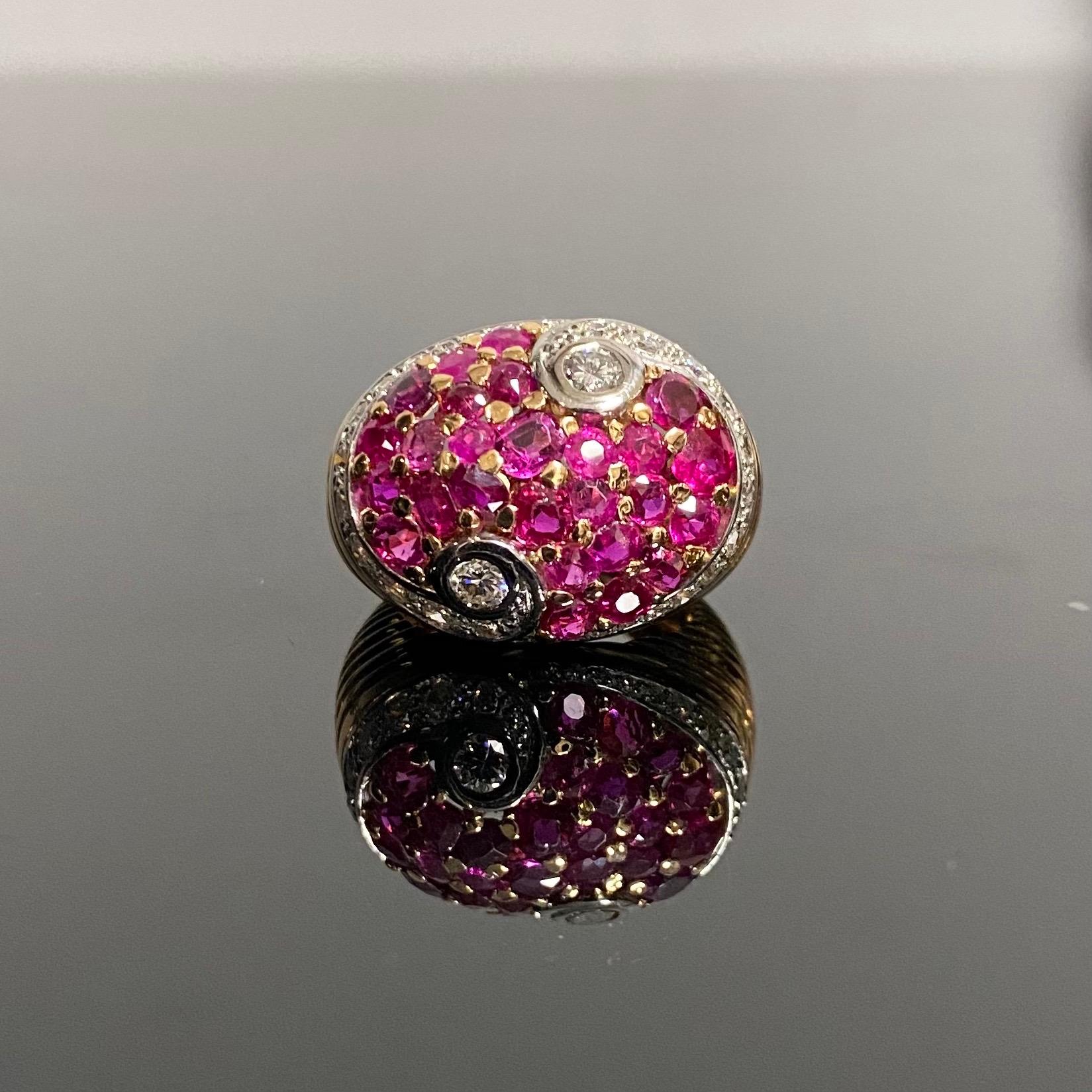 Art Deco Natural Ruby Diamond Bombe Cocktail Ring Rose Gold Platinum 1930s 1940s 8