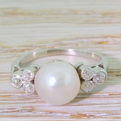 Art Deco Natural Saltwater Pearl and Old Cut Diamond Platinum Ring
