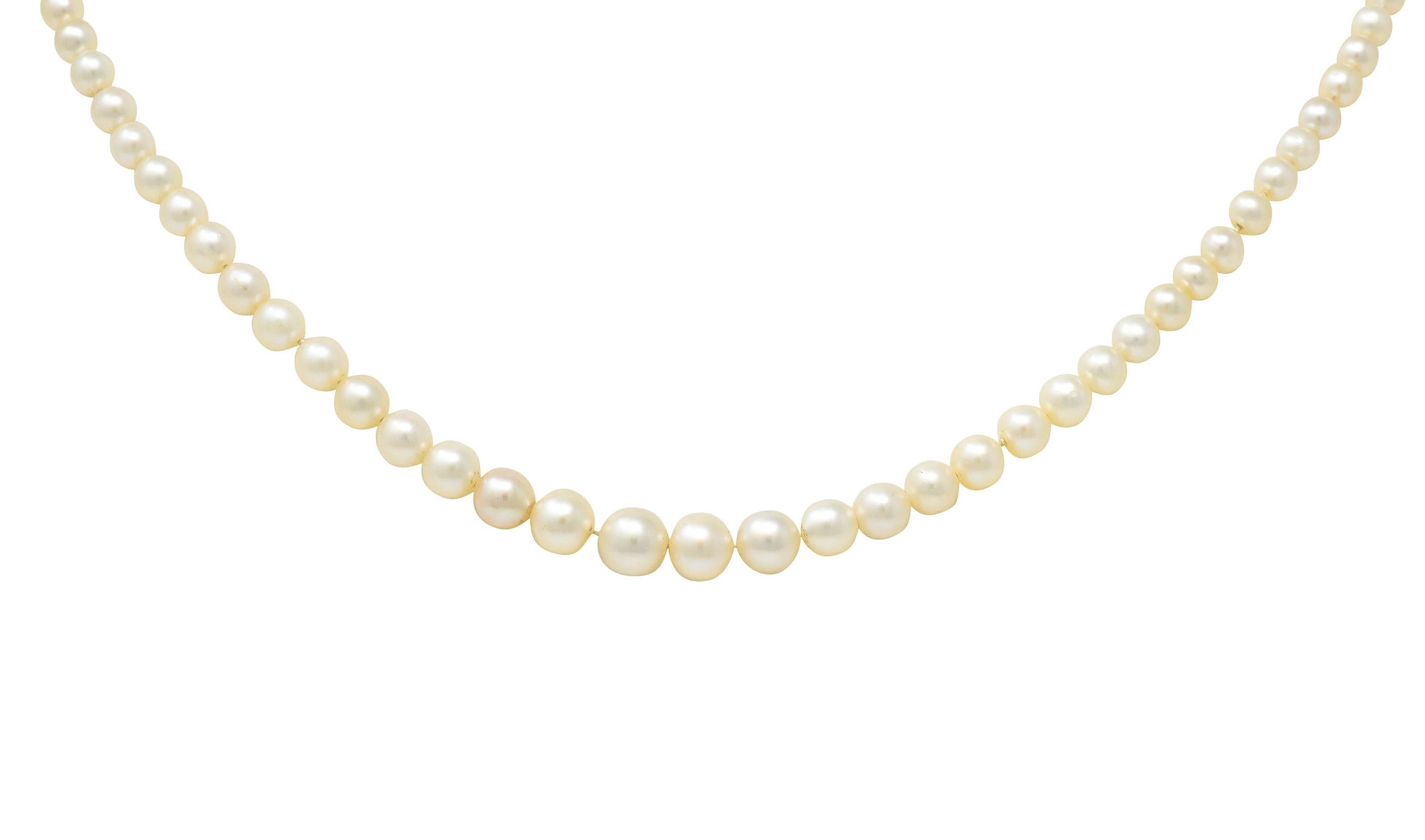 Art Deco Natural Saltwater Pearl Diamond Platinum Strand Necklace GIA In Excellent Condition In Philadelphia, PA