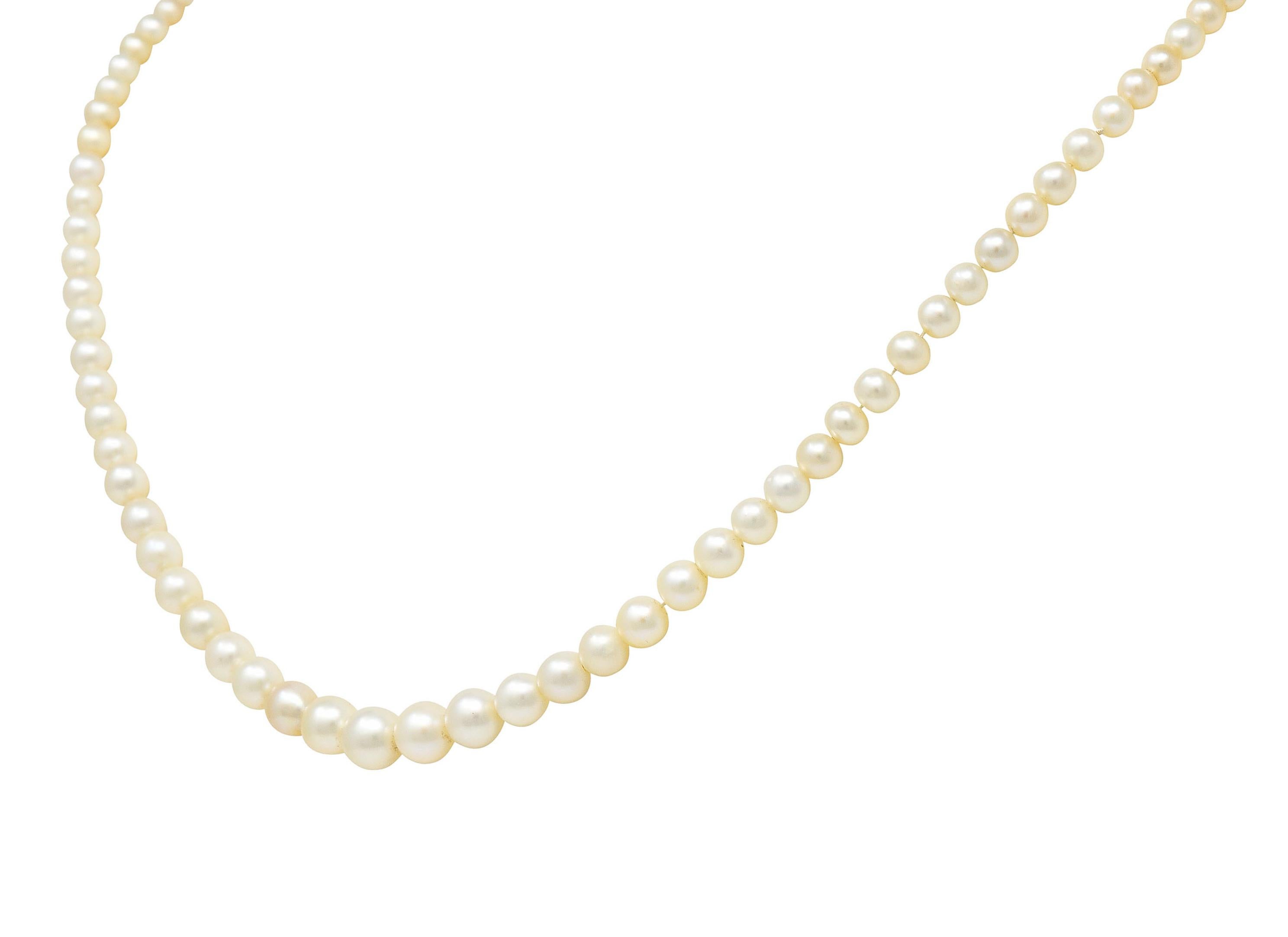 Women's or Men's Art Deco Natural Saltwater Pearl Diamond Platinum Strand Necklace GIA