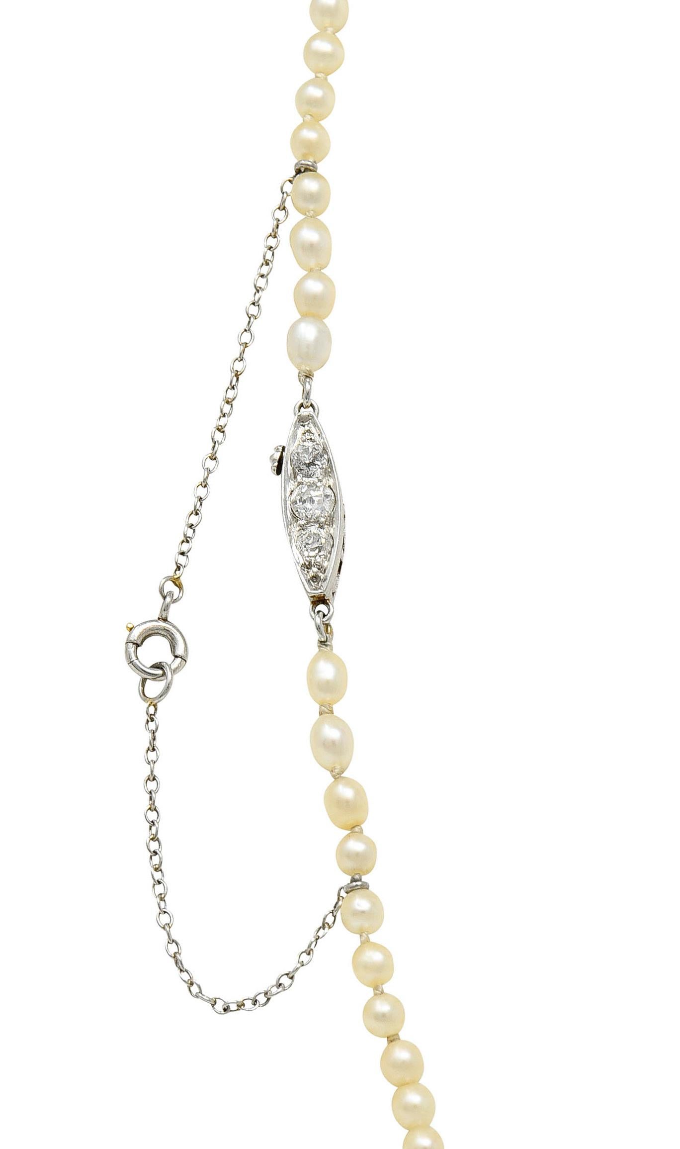 Art Deco Natural Saltwater Pearl Diamond Platinum Strand Necklace GIA 1