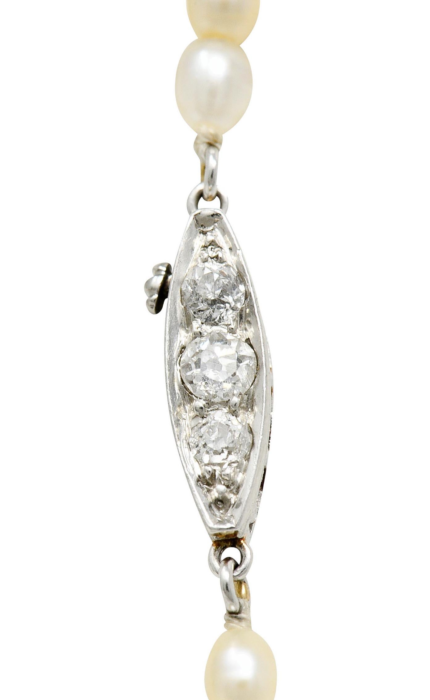 Art Deco Natural Saltwater Pearl Diamond Platinum Strand Necklace GIA 2