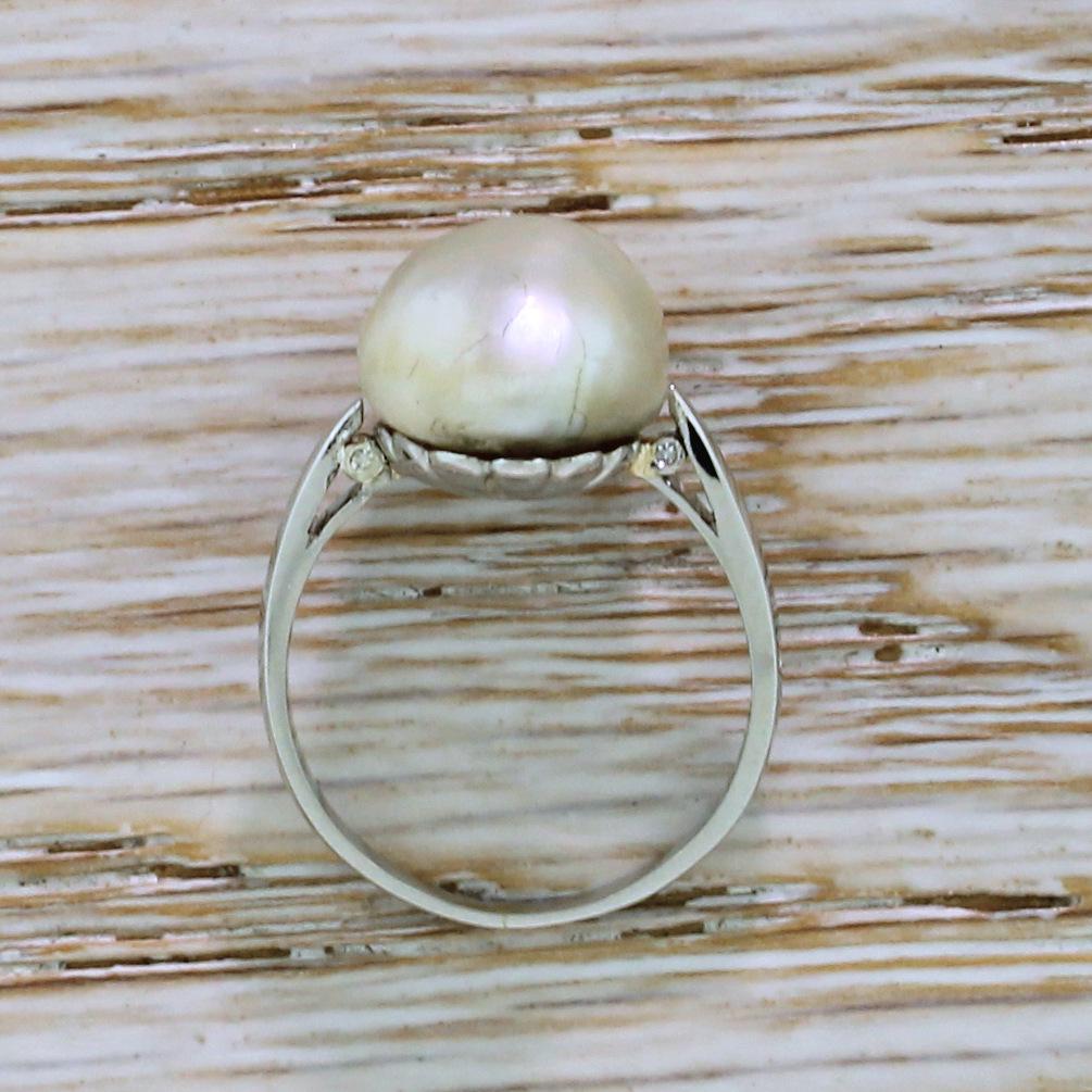 Art Deco Natural Saltwater Pearl Solitaire Ring, circa 1940 For Sale 1