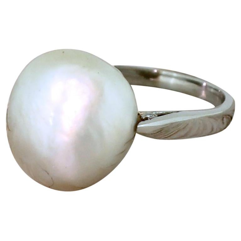 Art Deco Natural Saltwater Pearl Solitaire Ring, circa 1940 For Sale