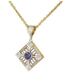 Art Deco Natural Sapphire and Diamond Pendant