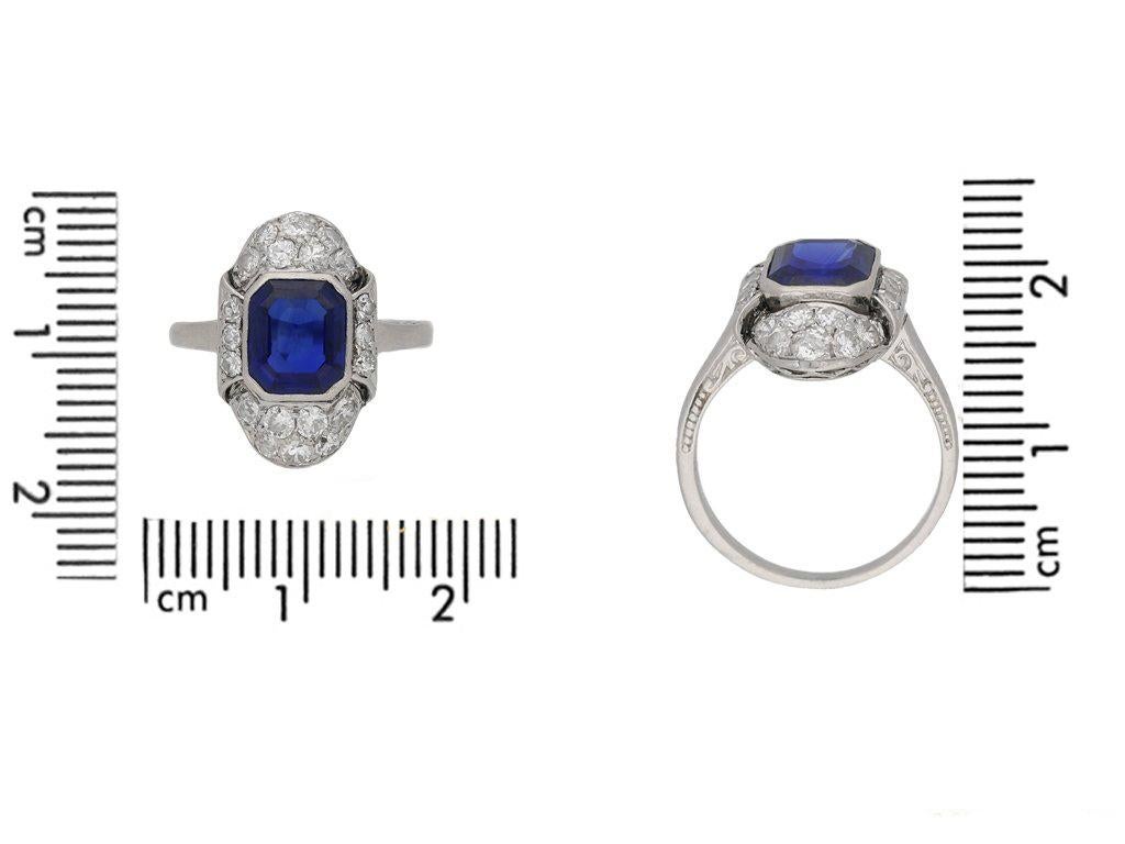 Platinring mit natürlichem Saphir und Diamant im Art déco-Stil im Zustand „Gut“ im Angebot in London, GB