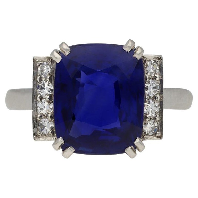 Art Deco Natural Sapphire Ring with Diamond Set Shoulders, circa 1935 ...