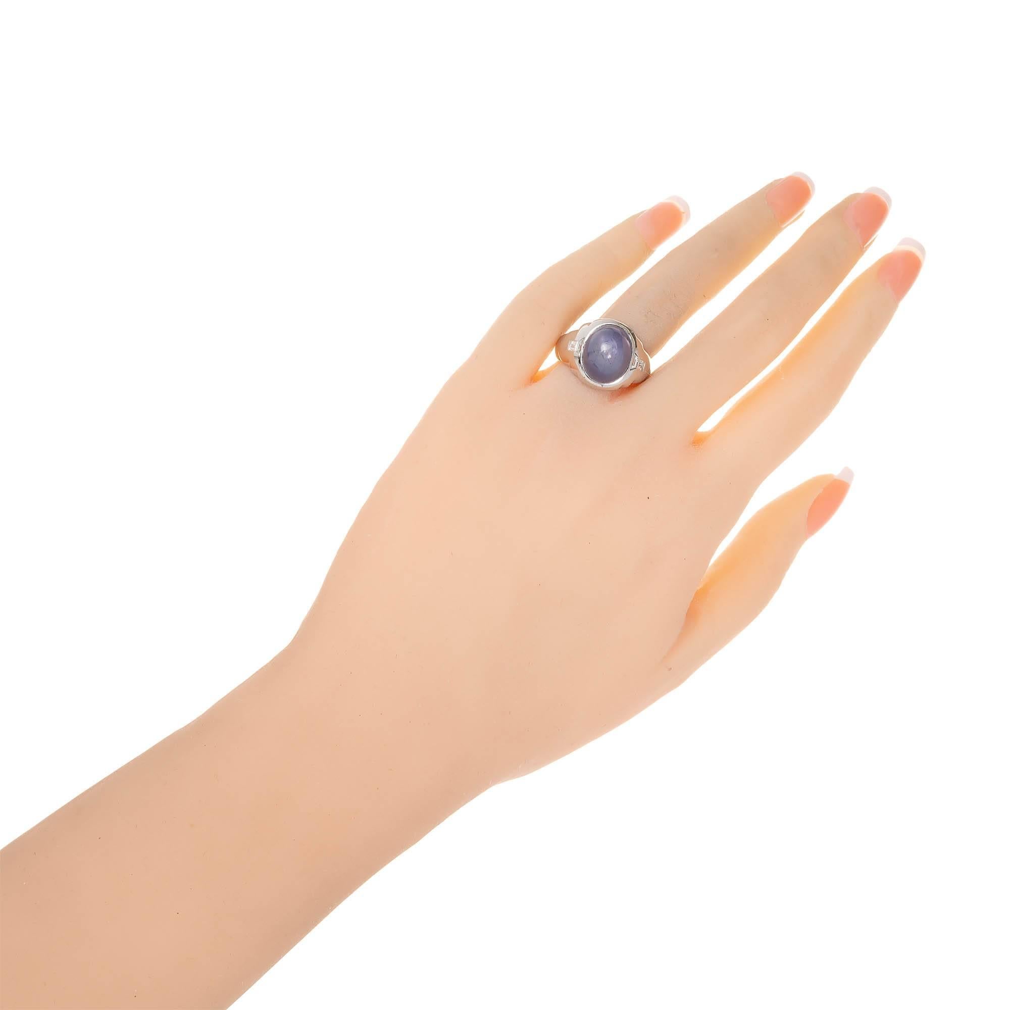 Art Deco GIA Certified 6.50 Carat Natural Star Sapphire Diamond Men's Platinum Ring For Sale
