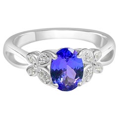Art Deco Natural Tanzanite Ring 925 Sterling Silver For Women Bridal Ring  