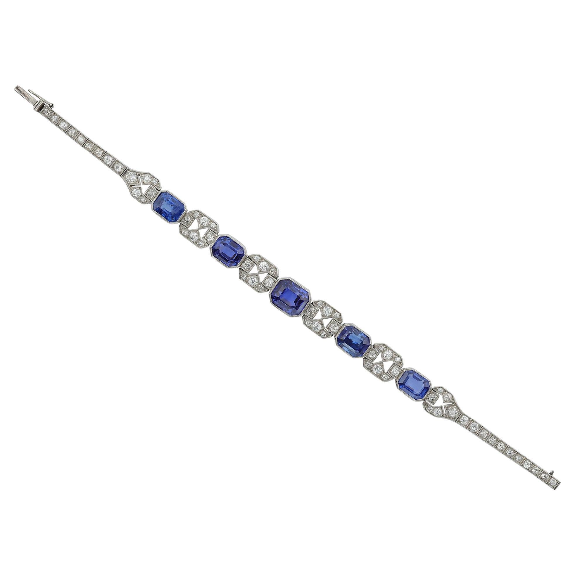 Art Deco Natural Unenhanced Sapphire Diamond Bracelet, circa 1935 For Sale