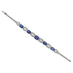 Vintage Art Deco Natural Unenhanced Sapphire Diamond Bracelet, circa 1935