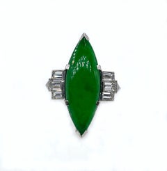 Art Deco Natural Untreated GIA 6.60ct Jade Jadeite Diamond Platinum Ring