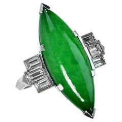 Art Deco Natural Untreated GIA 6.60ct Jade Jadeite Diamond Platinum Ring