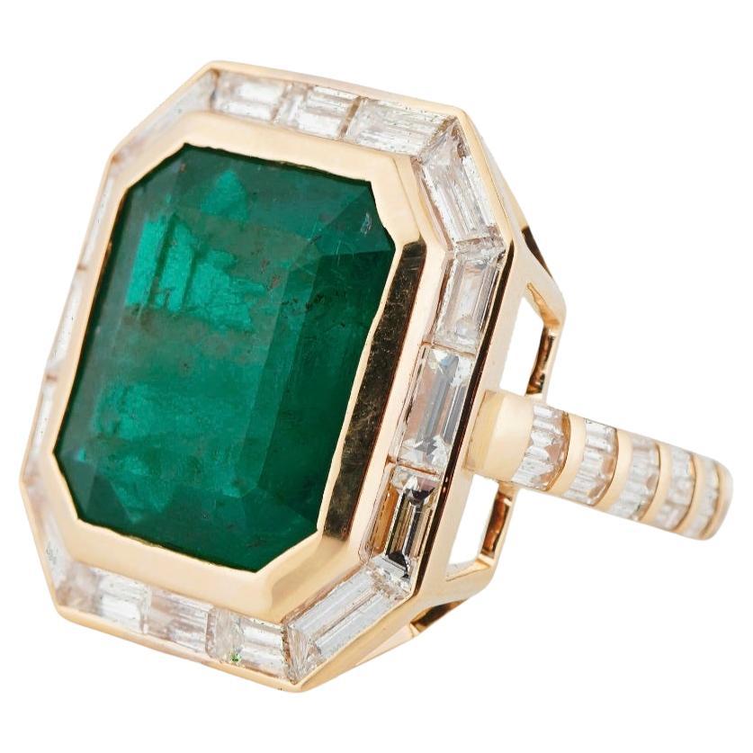 Art deco style  Natural Zambian high quality Emerald & diamond ring in 18k gold