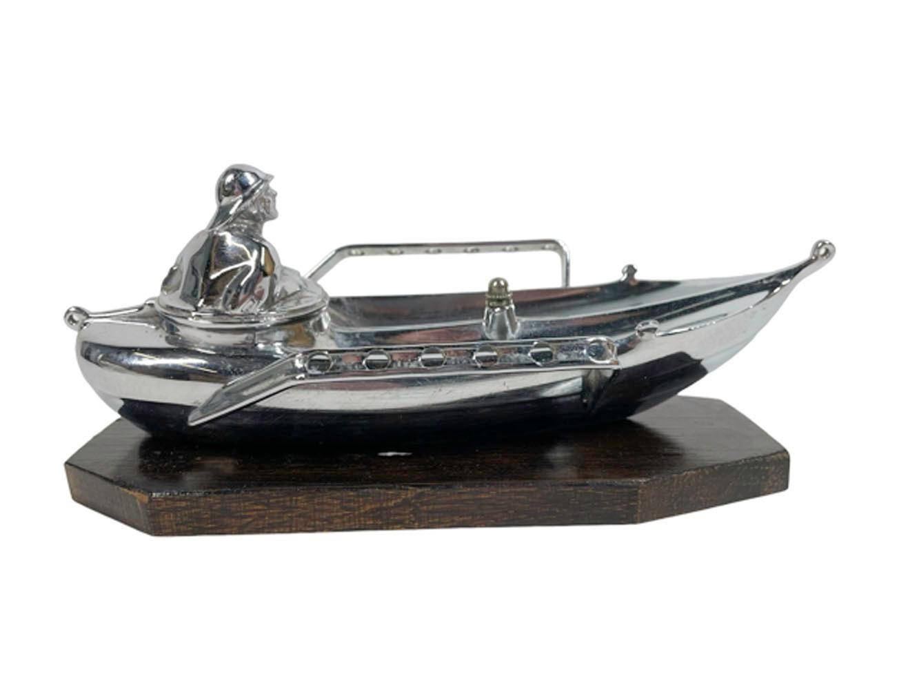 Chrome Art Deco Nautical / Fishing Theme Cocktail Pick Holder with 12 Picks