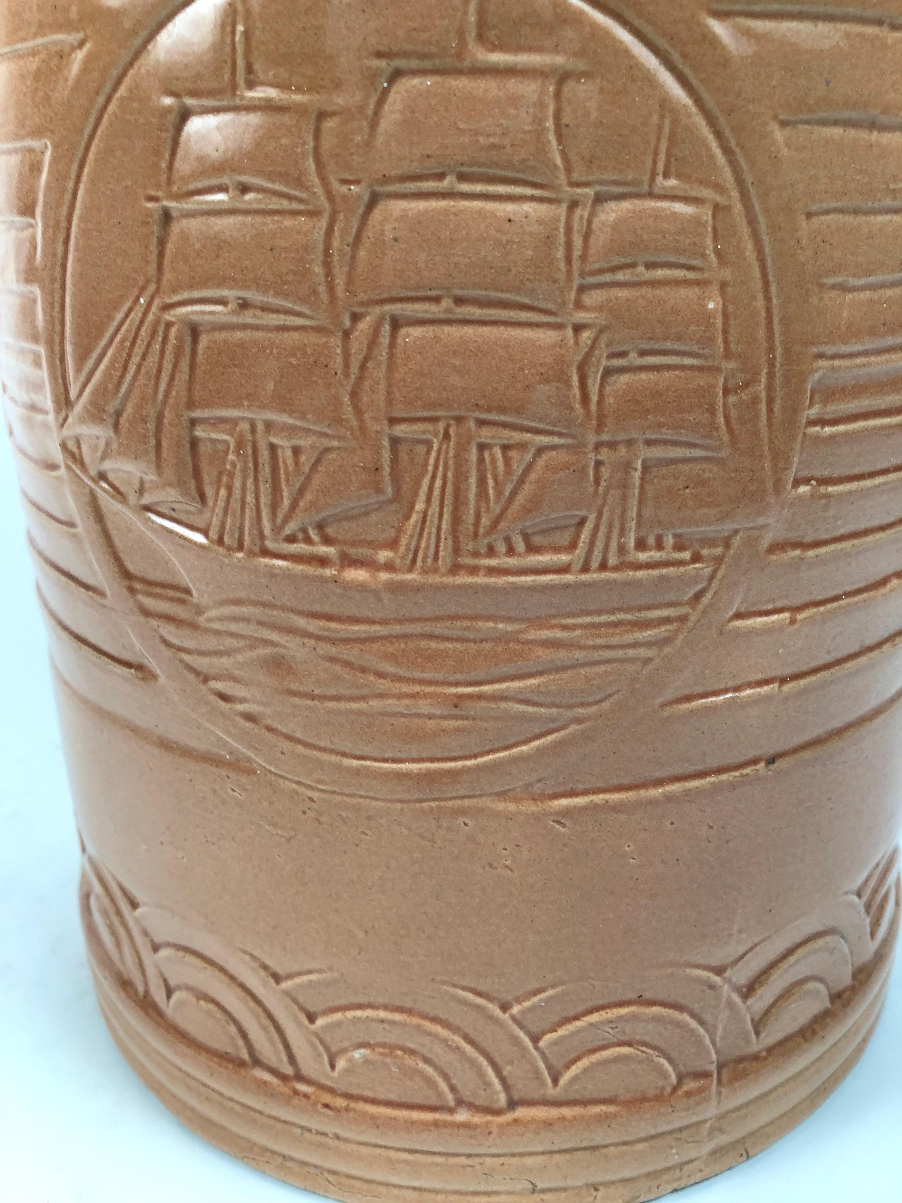 Cast Art Deco Ceramic Nautical Waste Basket