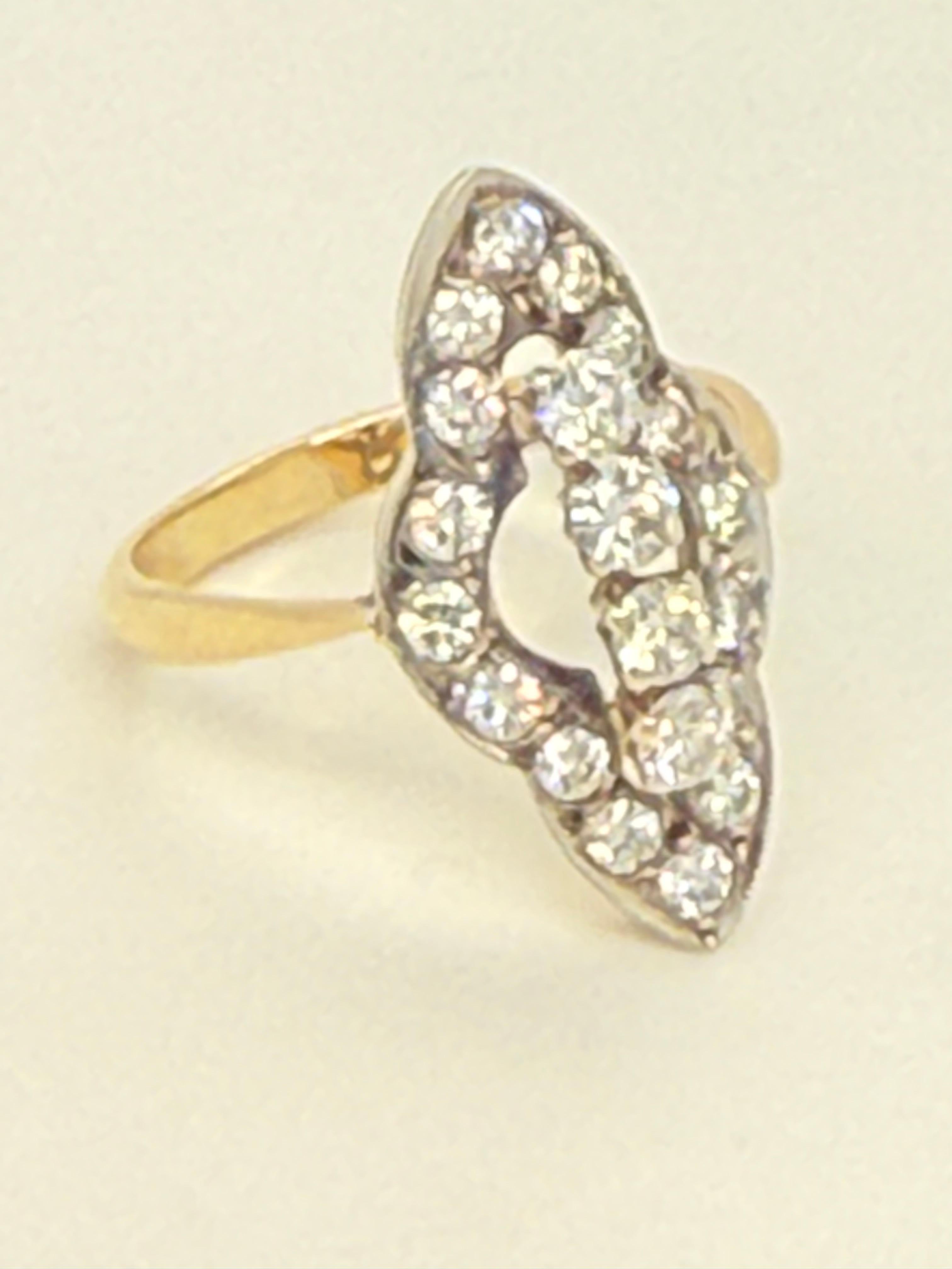 Art Deco Navette Diamond Ring 18k yellow gold & Platinum 5