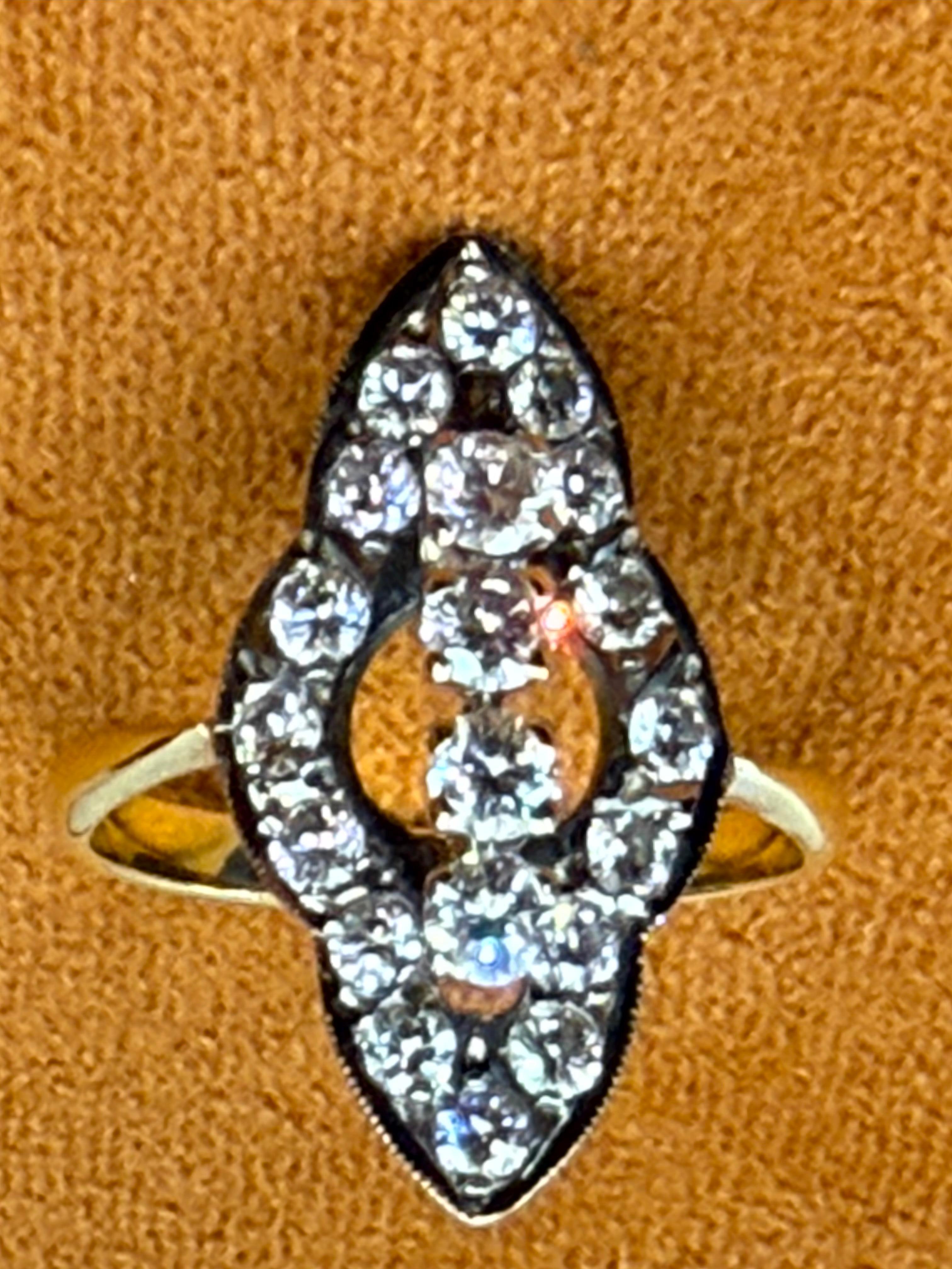 Art Deco Navette Diamond Ring 18k yellow gold & Platinum 6