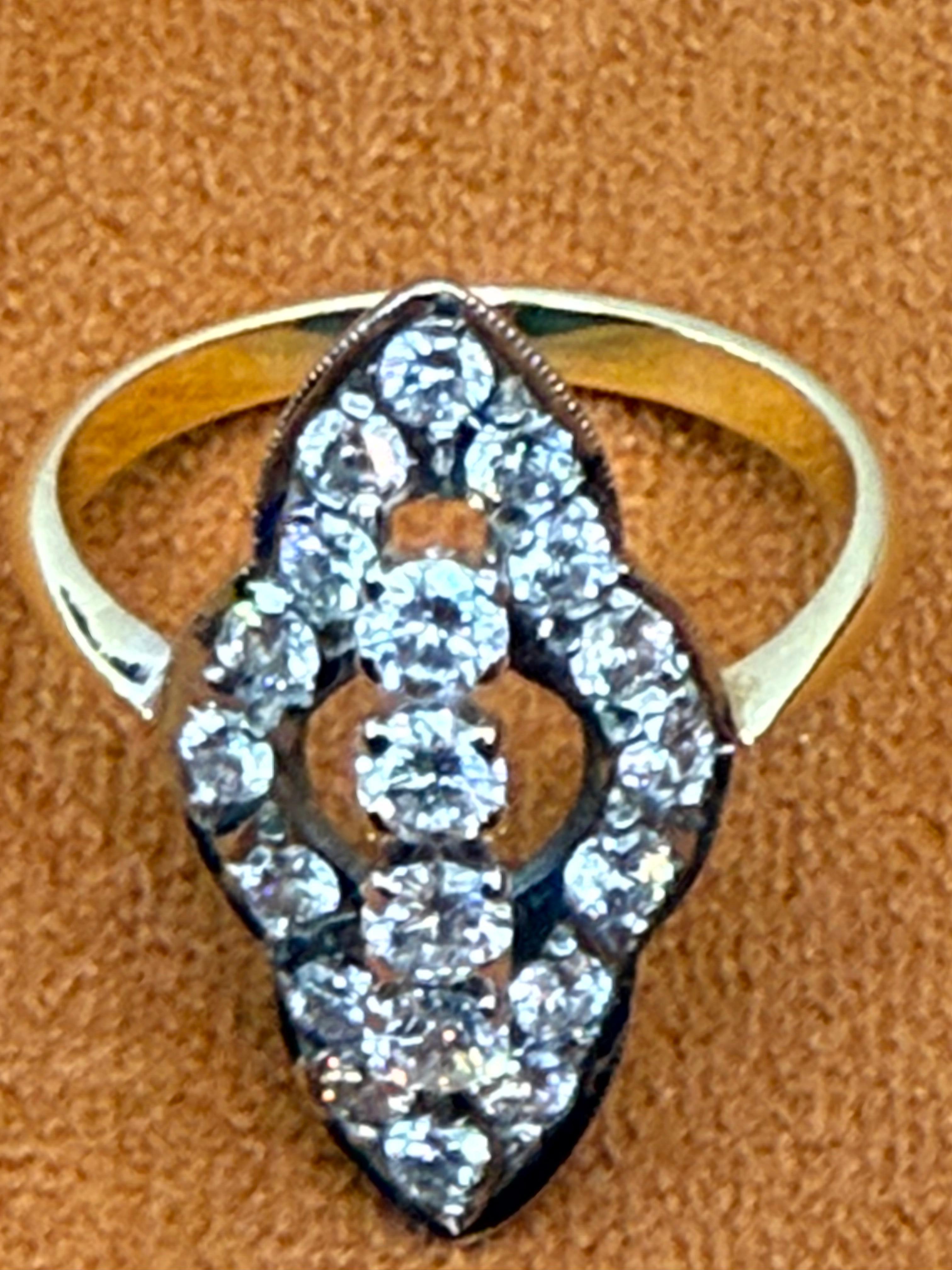 Art Deco Navette Diamond Ring 18k yellow gold & Platinum 7