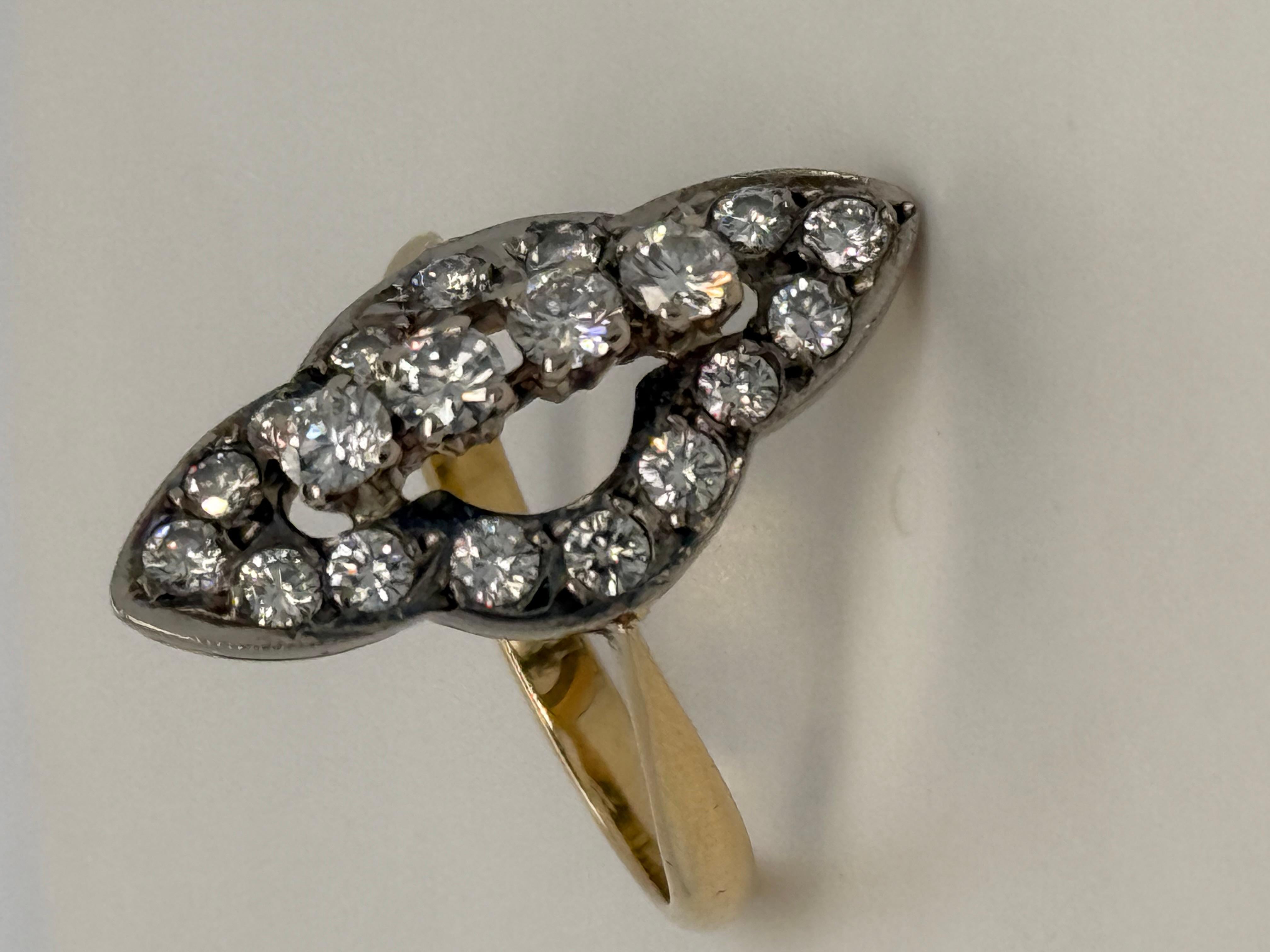 Art Deco Navette Diamond Ring 18k yellow gold & Platinum 8