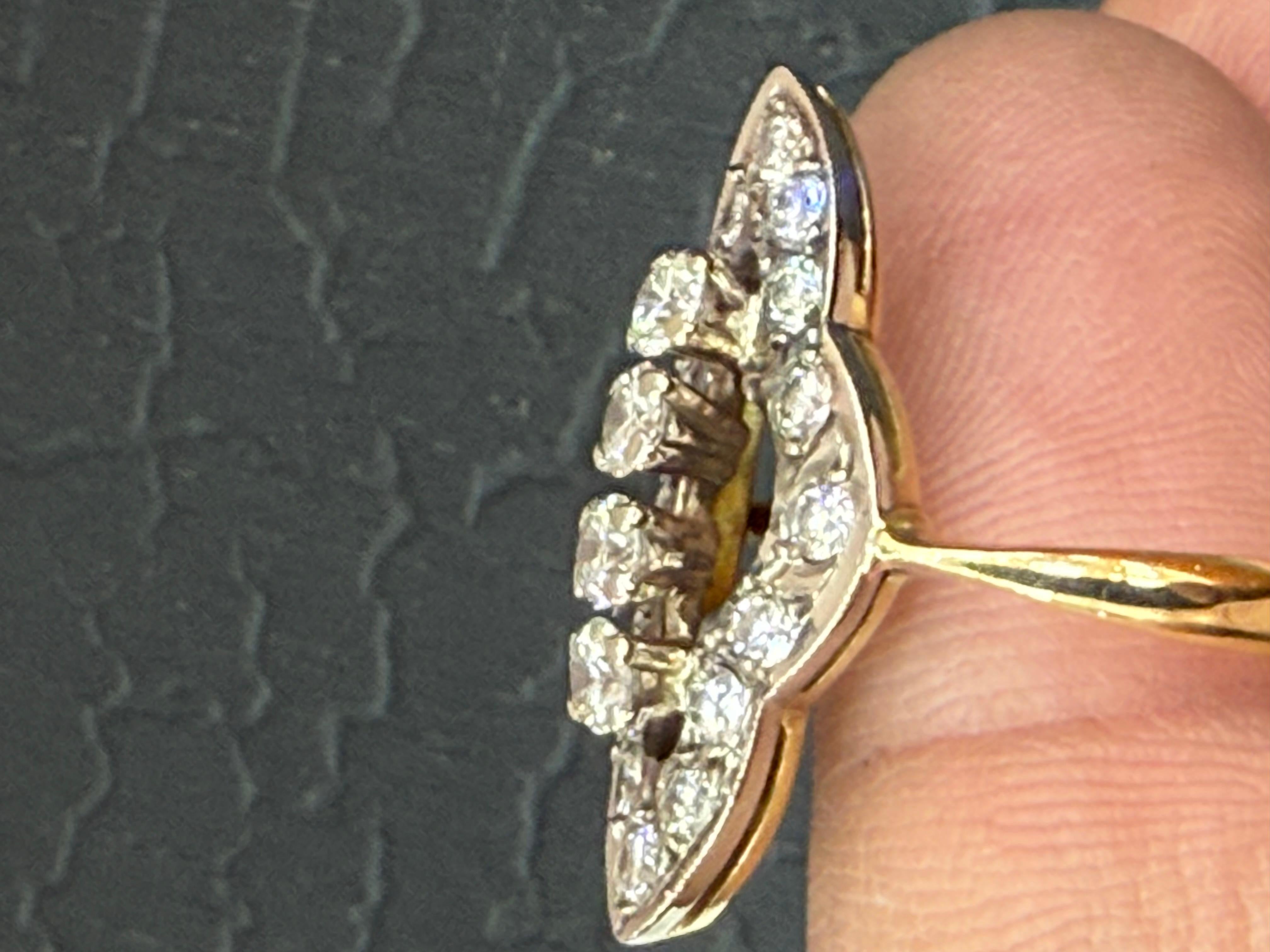 Art Deco Navette Diamond Ring 18k yellow gold & Platinum 11