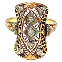 Art Deco Style Navette Diamond Shield Cocktail Ring 14 Karat Gold