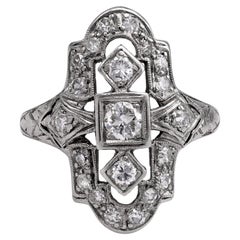 Art Deco Navette Platinum Diamond Ring