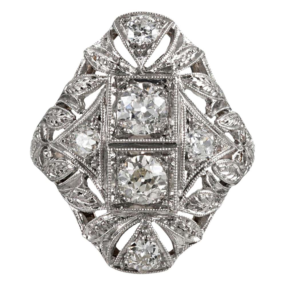 Art Deco Navette-Shaped Diamond Ring