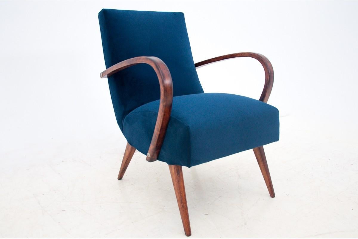Polish Art Deco Navy Blue Club Chair
