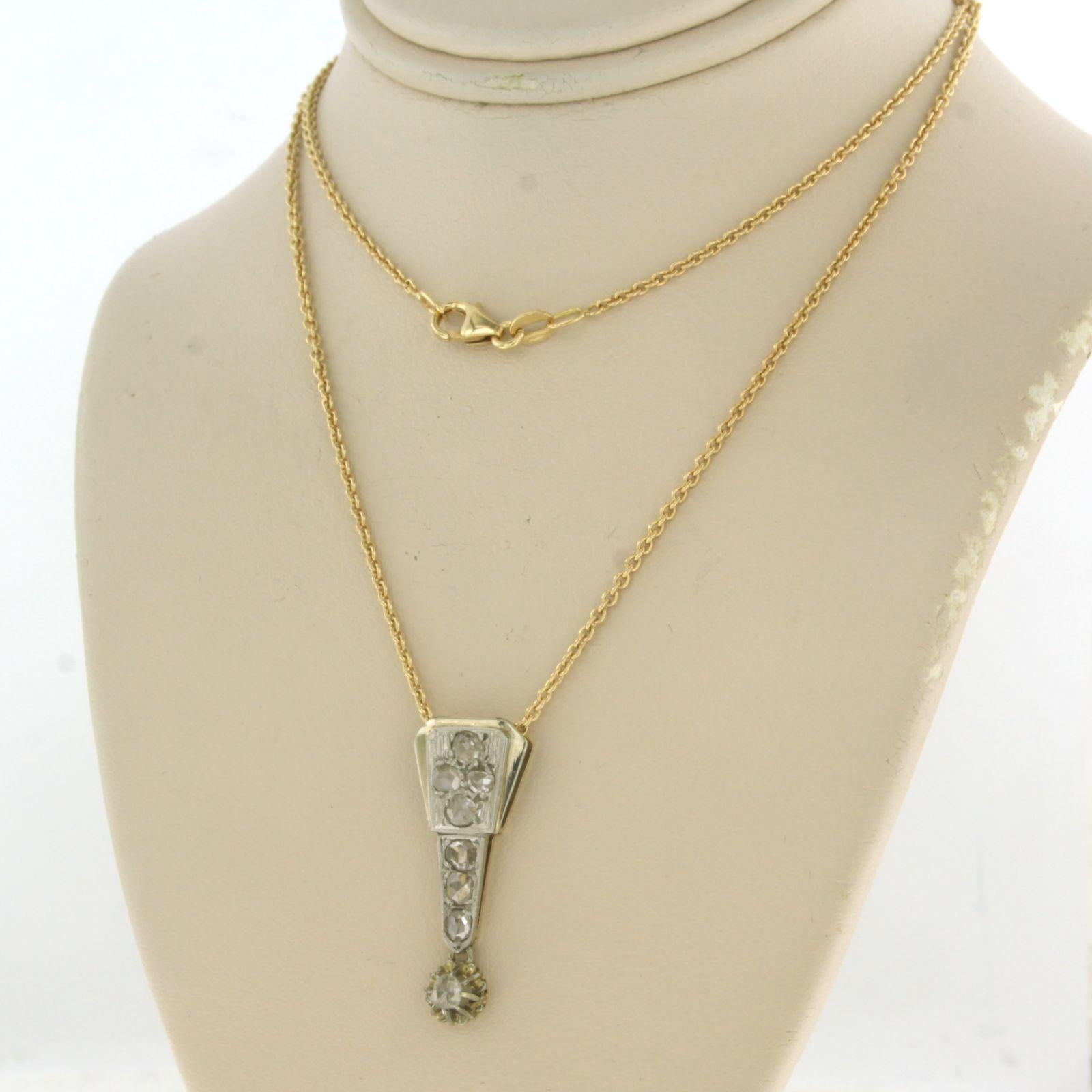 Rose Cut ART DECO Necklace and pendant with rose cut diamonds up to 0.20 ct 18k gold For Sale