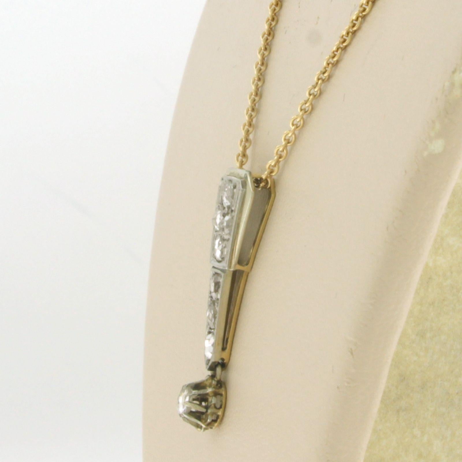ART DECO Necklace and pendant with rose cut diamonds up to 0.20 ct 18k gold In Excellent Condition For Sale In The Hague, ZH