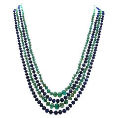 Art Deco Necklace Emerald Sapphire Bead with Diamond Opal Platinum Clasp