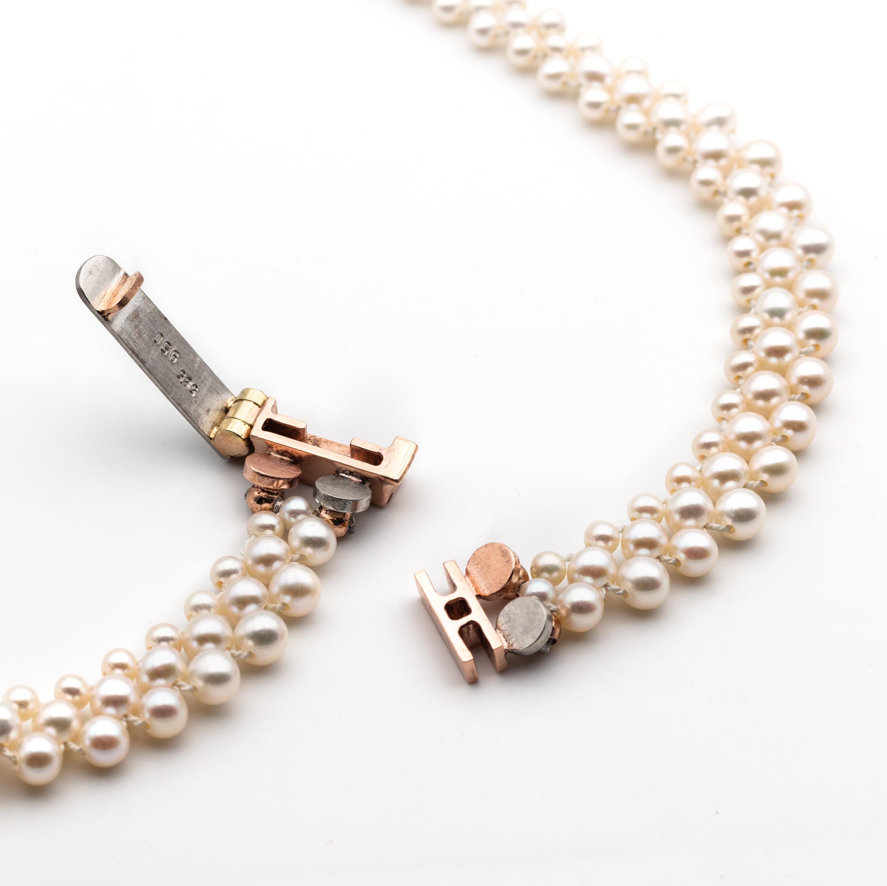 Collana Art Deco in oro rosa con opale e diamanti su collane di perle In condizioni Nuovo in vendita a Loßburg, DE