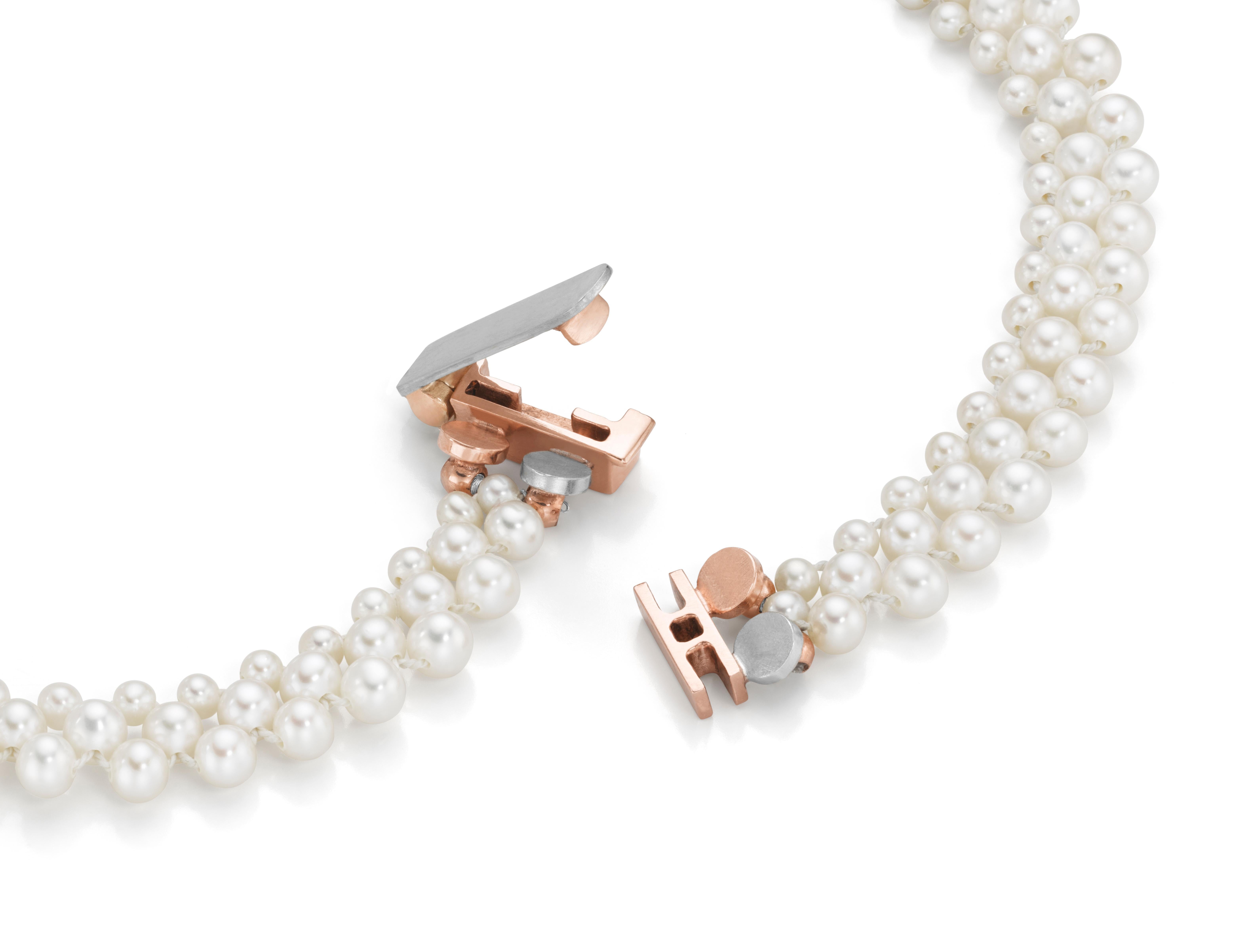 Collana Art Deco in oro rosa con opale e diamanti su collane di perle in vendita 2