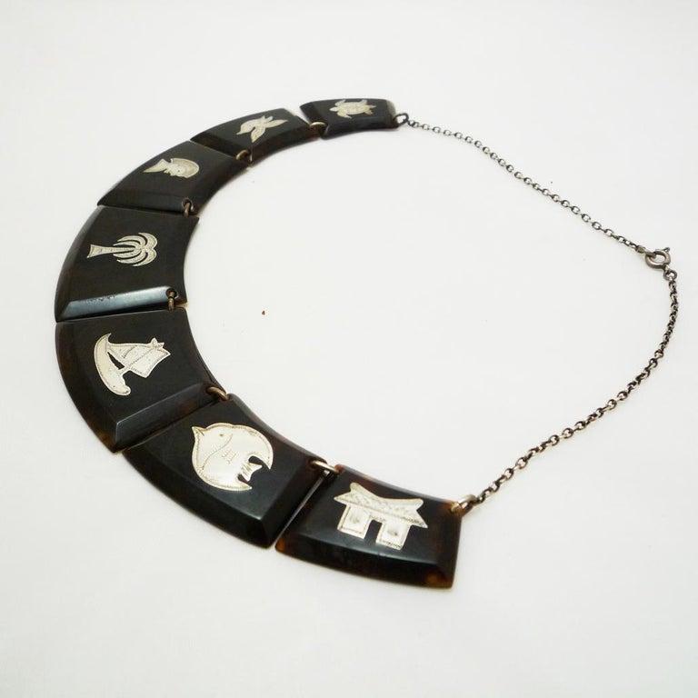 Art Deco necklace tortoiseshell with silver inlays (Art déco)
