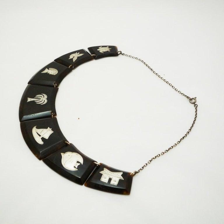 Art Deco necklace tortoiseshell with silver inlays im Zustand „Gut“ in Berlin, DE