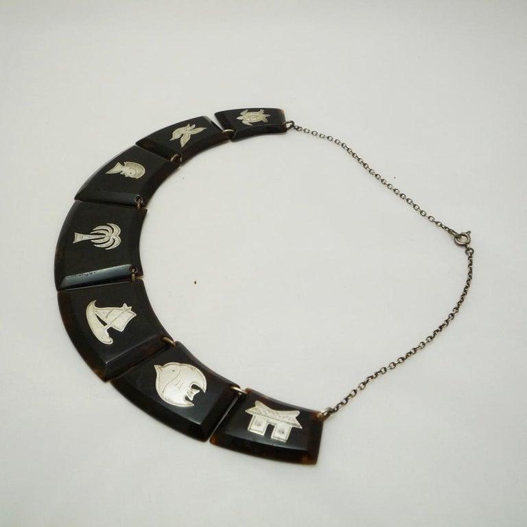 Art Deco necklace tortoiseshell with silver inlays Damen