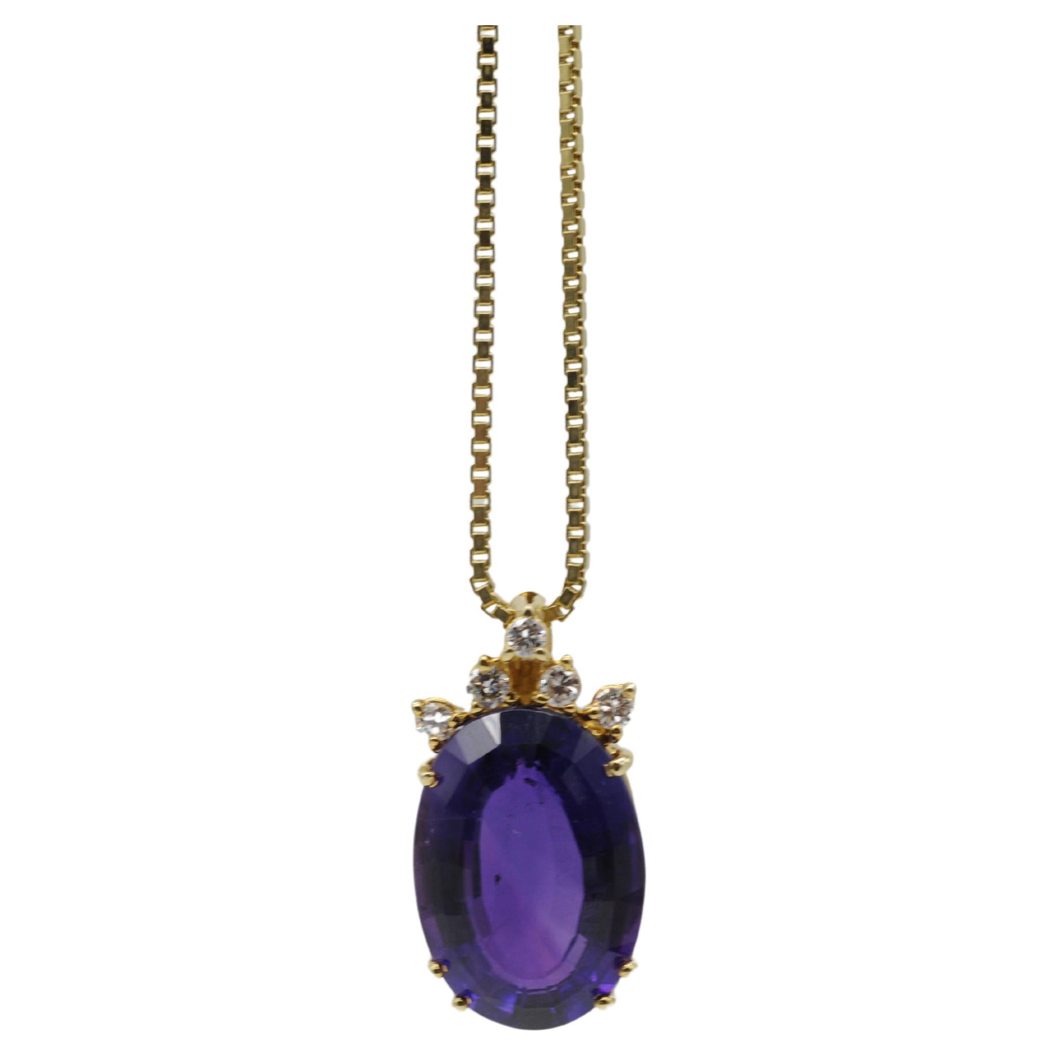 Art deco necklace with amethyst and diamonds For Sale 6