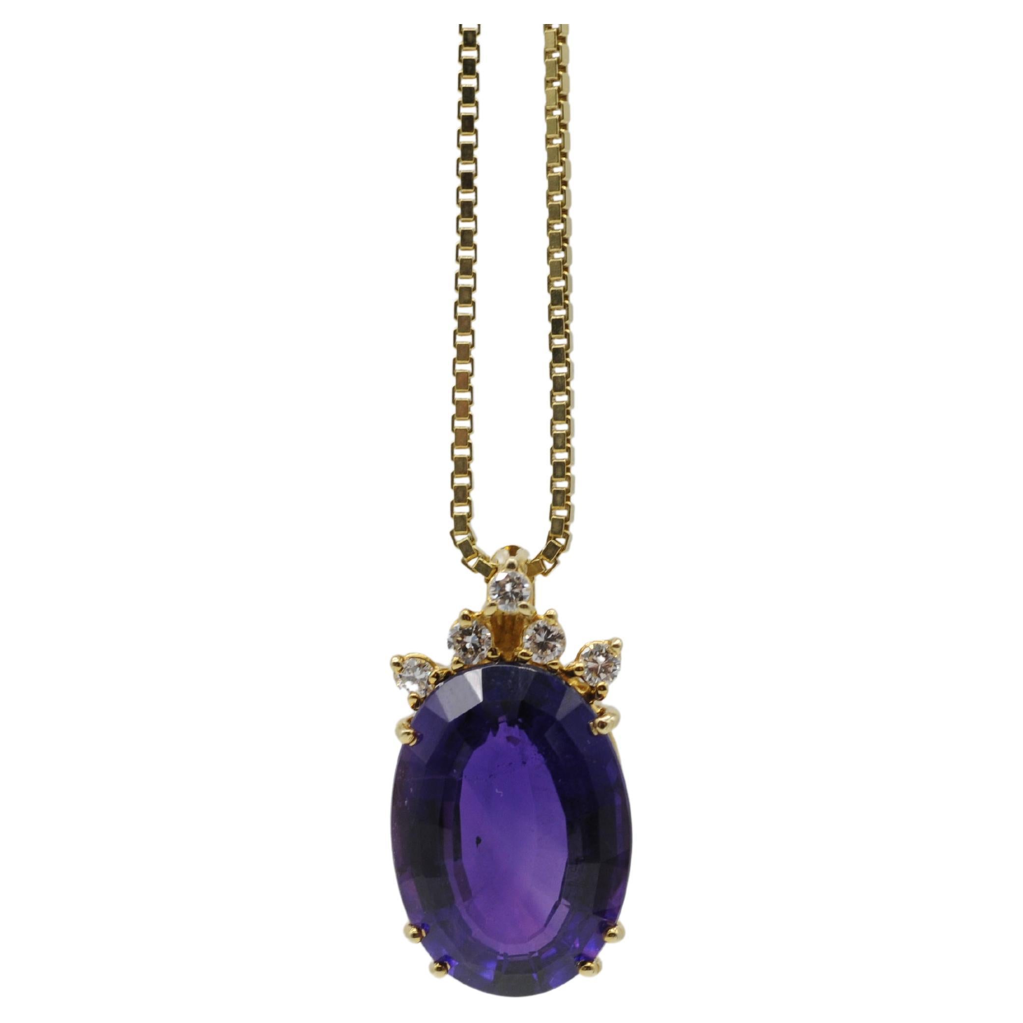 Women's or Men's Art deco necklace with amethyst and diamonds For Sale