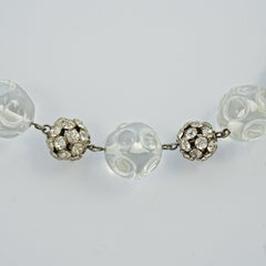 Art Deco Necklace with Clear Glass and Rhinestone Ball Beads on Silver Tone Wire