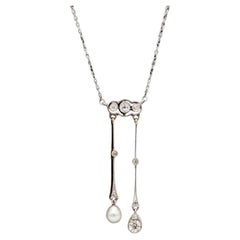Art Deco Negligee-Halskette mit Diamanten und Perle.