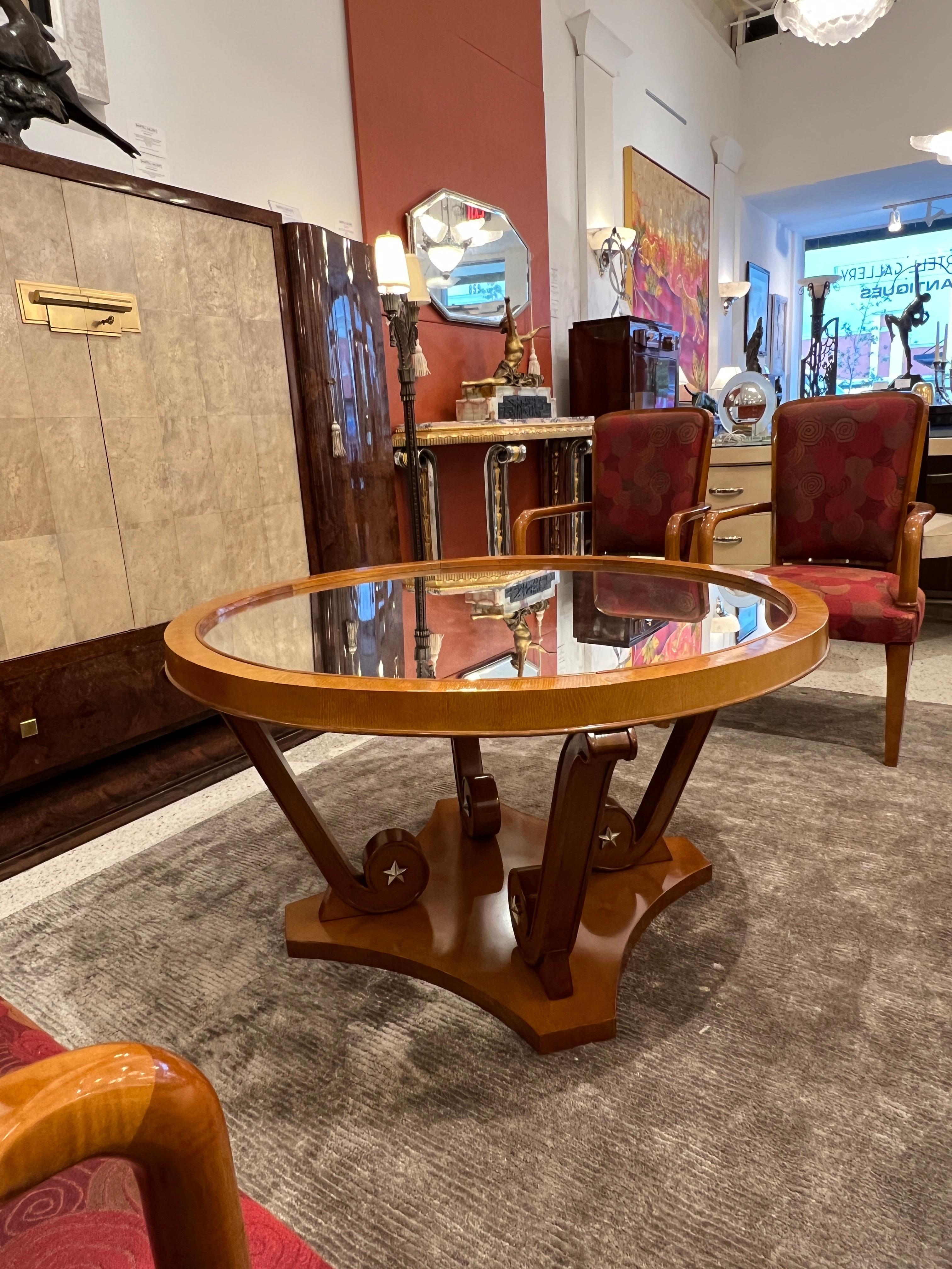 Walnut Art Deco Neoclassical Coffee Table For Sale