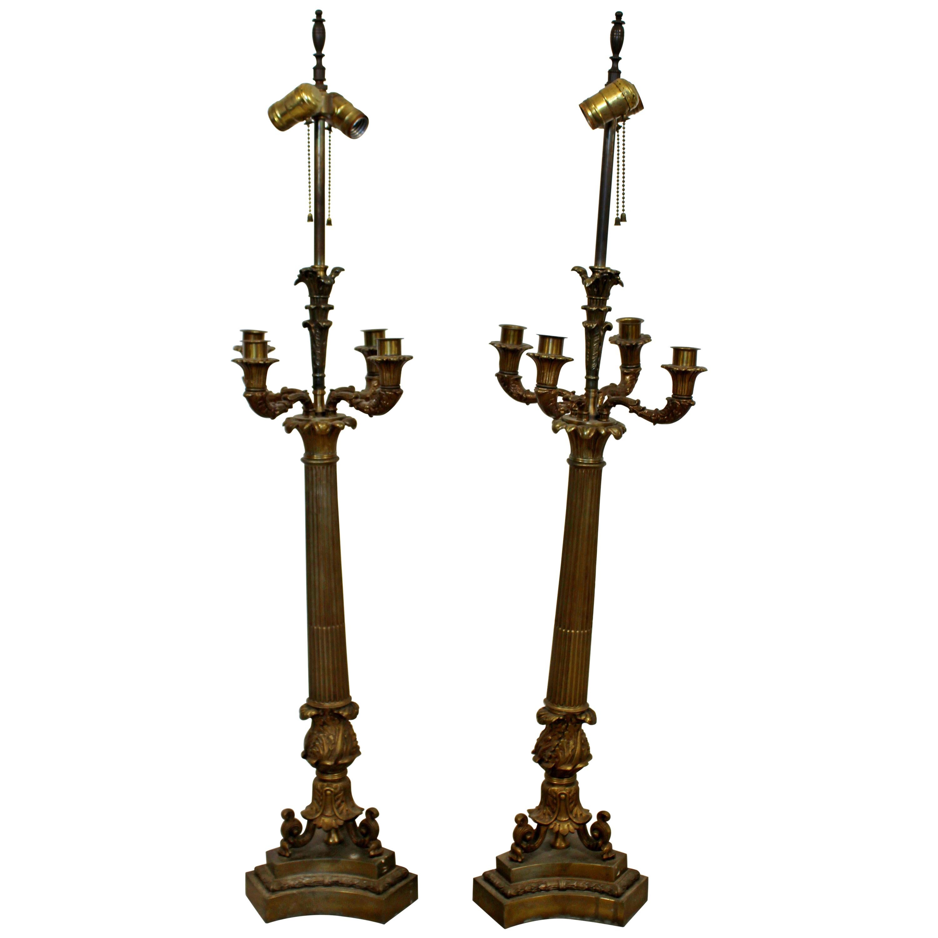 Art Deco Neoclassical Pair of William Kessler Bronze Table Lamps, 1930s For Sale